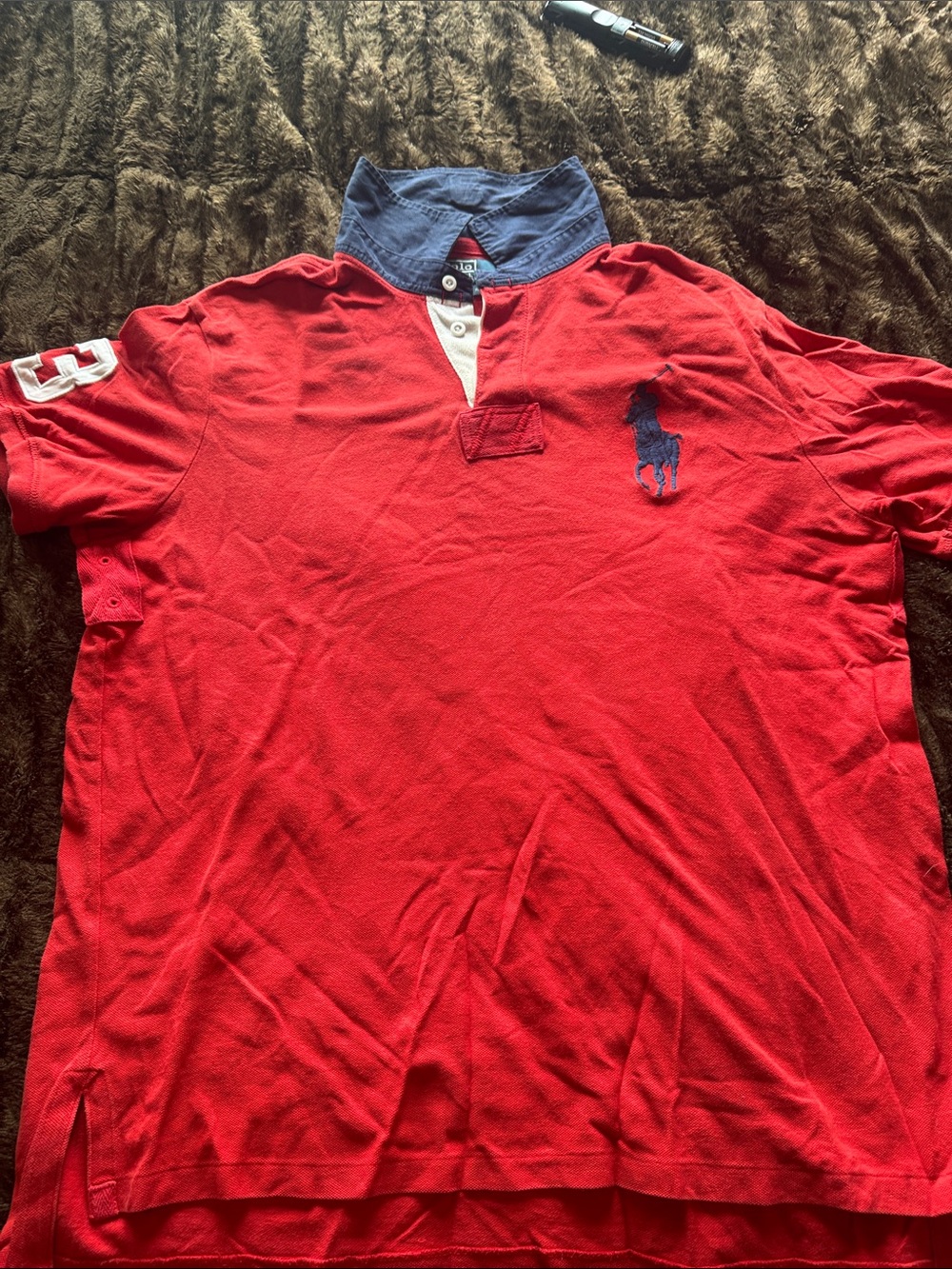 Polo by Ralph Lauren Red Short-Sleeve Rugby Polo with Navy Collar